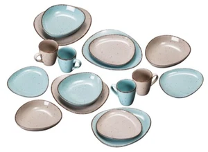 Arte Viva Kombiservice Naturlook 16-tlg. Geschirr Set beige-türkis - Neu - Bild 1 von 1