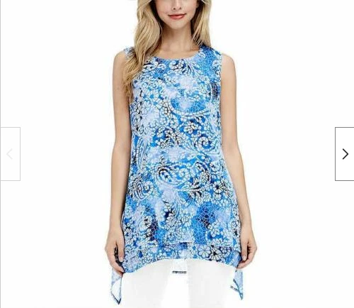 Fever Womens Double Layer Sleeveless Blouse Tunic Top Sz S Blue Mosaic Glass