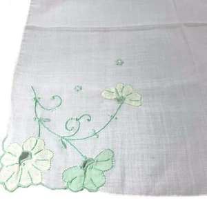 VTG Hankie Embroidered Handkerchief With Yellow Green Flowers Floral Bouquet 13" - Picture 1 of 5