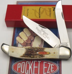Robeson POCKETEZE by Queen Folding Hunter Knife Nice Stag D2 Steel - Mint Knife - Picture 1 of 14