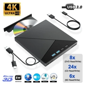 External 4K Blu-ray Optical Drive USB 3.0 Type-C Bluray/CD/DVD RW Drive Burner - Picture 1 of 8