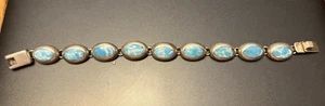 Blue Denim Lapis MWS Mexico 950 Silver Bracelet - See pic 2 for size - Afbeelding 1 van 12