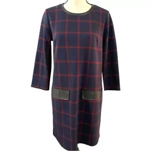 Express sheath dress navy plaid with faux leather accents size medium - Bild 1 von 11