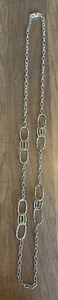 Silver Tone Oval Bamboo Style Chain Links Long Necklace 36" - Picture 1 of 5