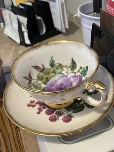Vintage Paragon Fruit Orchard Tea Cup & Saucer Gold Gilt Plum Raspberry Current - Picture 1 of 8