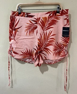 Pantalones Cortos Forrados Forever 21 Naranja Tropical Mezcla Lino Talla Grande 1X Cintura Elástica Foto 1 de 4