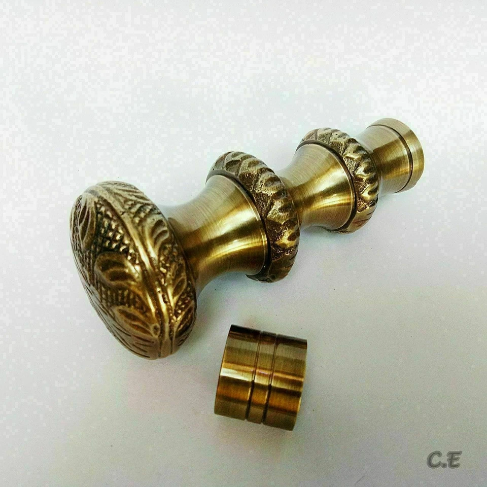 Mango de cabeza largo de diseño de latón estilo real de 3 redondos para bastón de madera Foto 1 de 3