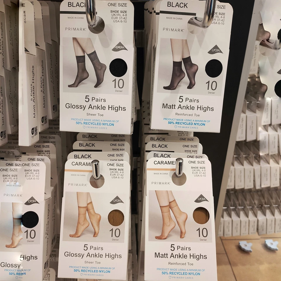 Primark Womens 5 Pairs Ankle High Tights Socks Caramel / Black /Glossy / Matt - Image 1 of 1