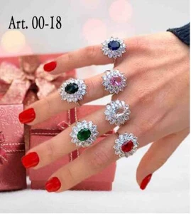 Anello Argento 925 rodiato modello principessa Zirconi colori donna regalo - Foto 1 di 1