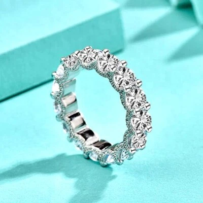 Sparkly Simulated Diamond Eternity Band Wedding Ring 14k White Gold Plated - Image 1 of 4