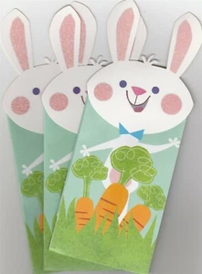 Easter Gift Bags Bunny Rabbit Lot of 3 New Die-Cut Glitter Trim - Picture 1 of 3