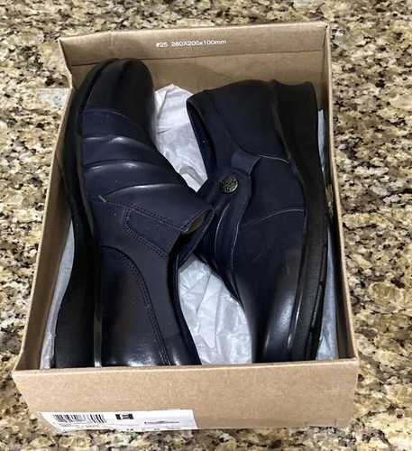 Mocassini Clarks Hope Roxanne donna vera pelle punta mandorla 8 5 M scarpe blu navy