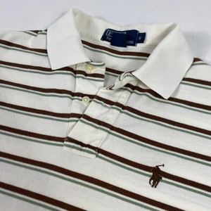Polo Ralph Lauren Poloshirt Herren Small weiß braun grün gestreift Pony Logo - Bild 1 von 9
