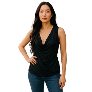 Top camicia Anthro Weston Wear nero collo cappuccio senza maniche Pea In The Pod taglia small - Foto 1 di 5