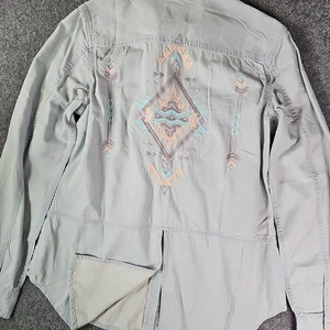 Ryan Michael Embroidered Tribal Shirt Western Pearl Snap Back Vent Kick Silk Ble - Picture 1 of 8