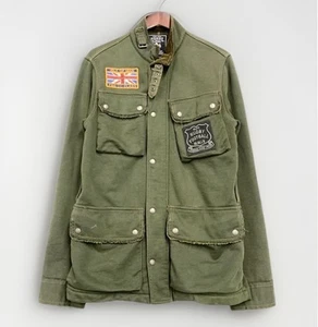 Rare Rugby Ralph Lauren Military Sweat Jacket S Khaki Green Patch Vintage VTG - Picture 1 of 10
