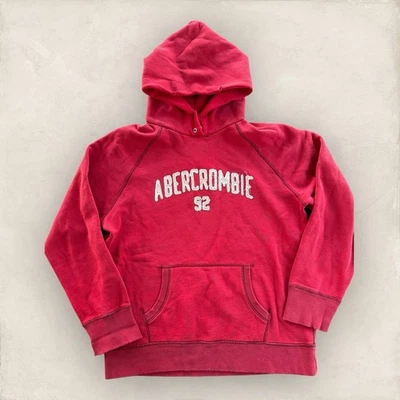 Винтажная толстовка с капюшоном Y2K Abercrombie & Fitch гранж красная состаренная мужская большая - Изображение 1 из 4