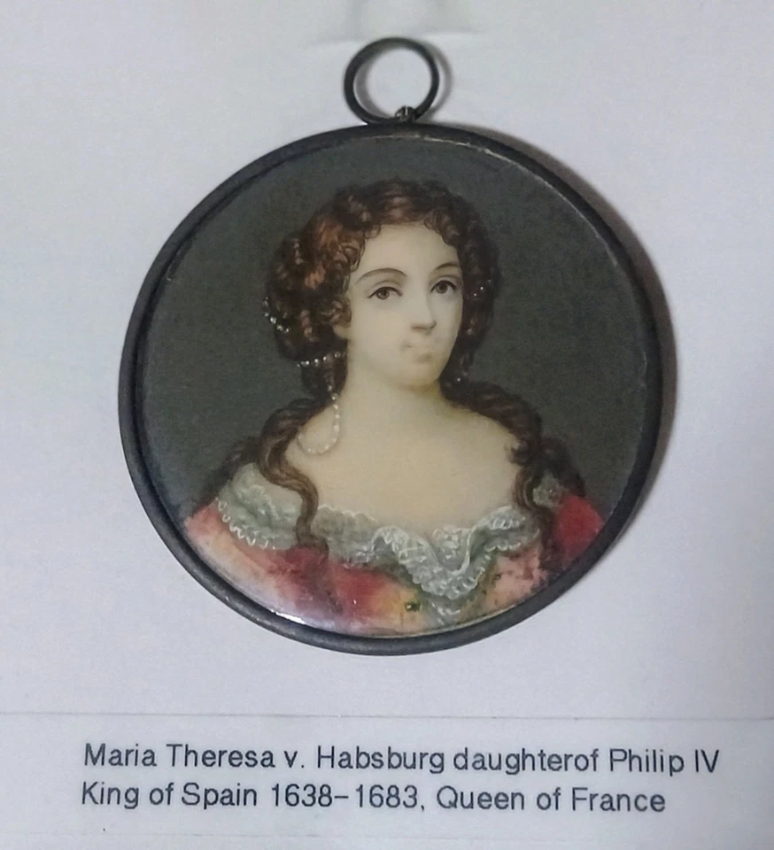 Antique French Portrait Minature Queen Of France Maria Theresa c.1611-1675  - image 1 of 2