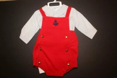 Nanette BOY Vintage 6-9 month Corduroy Red Bubble Pants Overalls Sailor Shirt - Image 1 of 4