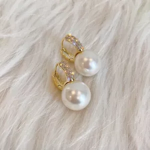 White Pearl Drop Dangle Earrings,Elegant Pearl Earrings,Gold Hoop Earrings,Gifts - Picture 1 of 4