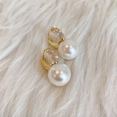 White Pearl Drop Dangle Earrings,Elegant Pearl Earrings,Gold Hoop Earrings,Gifts - Image 1 of 4