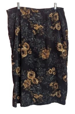 Saia lápis vintage MS MICHELE preta floral midi serve 1X H1 boho casa de campo escritório - Imagem 1 de 4