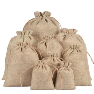10/20 Burlap Bags with Drawstring Linen Jewelry Pouches Jute Hessian Party Favor - Picture 1 of 21