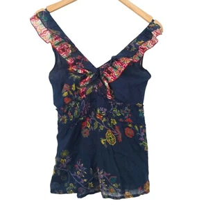 Coline Damen Junior L/XL Boho Top ärmellos blau Rüschen Träger - Bild 1 von 13