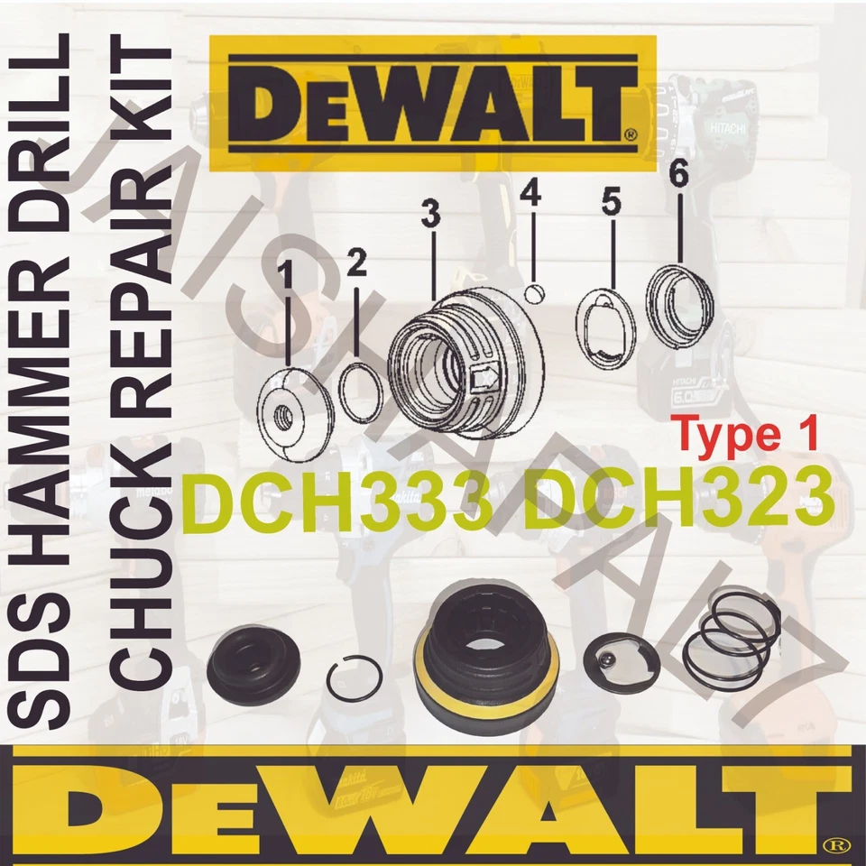 DEWALT 6pc Genuine DeWALT SDS Hammer Drill Chuck Repair Kit DCH333 DCH323 DCH143