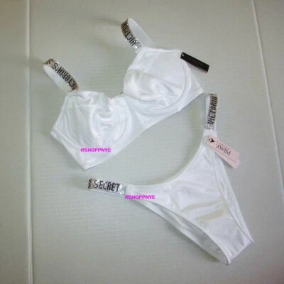 VICTORIAS SECRET SWIM 32D/S Correa Brillante Push Up sin Almohadilla Top Conjunto de Bikini Bling $70 Foto 1 de 4