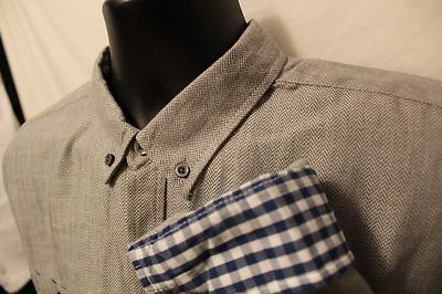 Men's Bruno Flip Cuff Gray Button Front Shirt sz L Cotton Blend L/S - Image 1 of 3