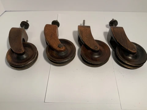 Antique Vintage Wooden Swivel Style Wheel Casters Lot of 4 3” Cover