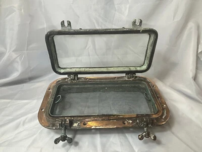 Vtg Wilcox Crittenden Brass Porthole Rounded Corner Rectangle Boat Window 14.5" - Image 1 of 4