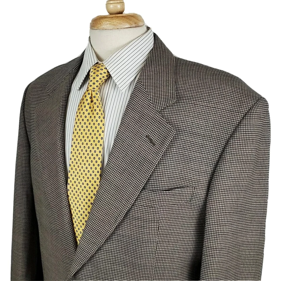 Michele D'ambria Mens Wool Sport Coat Jacket 43R Navy Tan Check, Made in Italy - Imagem 1 de 4