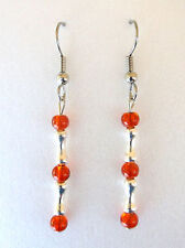 Silver Bones/Orange Crackle Beads-Surgical Steel-Handmade By Pizazz Creations