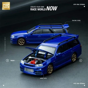 POPRACE 1:64 GTR R34 Stagea Bayside Blue Model Car - Picture 1 of 3