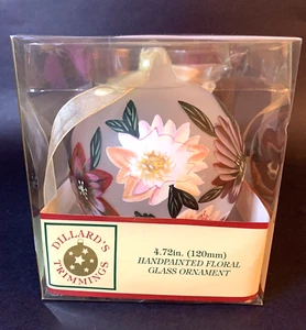 Dillard's Trimmings Glass Frosted Ornament Hand Painted Ball Flowers 4.72” 2006 - Picture 1 of 7