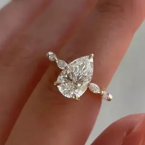 2.50 Ct Pear-Cut Moissanite Solitaire Anniversary Ring 14k Yellow Gold Plated - Picture 1 of 7