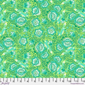 TULA PINK TINY BEASTS OUT FOXED IN GLOW GREEN FOXES FLOWERS COTTON FABRIC 1/2 YD - Picture 1 of 1