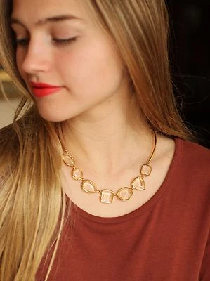 Kate Spade Vegas Jewels FACETS COLLAR Necklace GOLD CRYSTAL CLEAR SIMPLE - Image 1 of 4