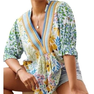 Top Anthropologie Blanco Londres Stephanie Estampado Floral Bordado Pequeño - Imagen 1 de 7