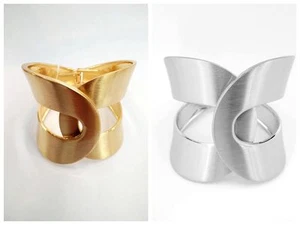 Fashion Design Wide Gold/SilverTone Metal Curved Wrap Snap Closure Bangle Cuff - Picture 1 of 5