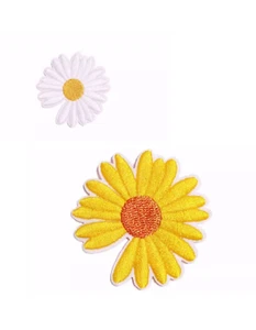 2Pc Set Flower Embroidery Patch White Daisy Yellow Daisy Patch Iron on Sew on - Picture 1 of 3