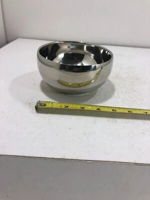 2x Tazones de arroz de doble capa de acero inoxidable pulido metal tazones aislados térmicamente L Foto 1 de 4