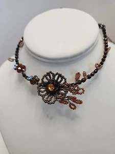 Hand-made Beaded Choker With Seed Bead Flower AB Beeds 12" - Picture 1 of 4