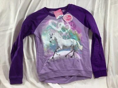 Hanes Sweat Shirt Girls Large 10-12 Purple Long Sleeve Hi Lo Crew Unicorn NEW - Image 1 of 4