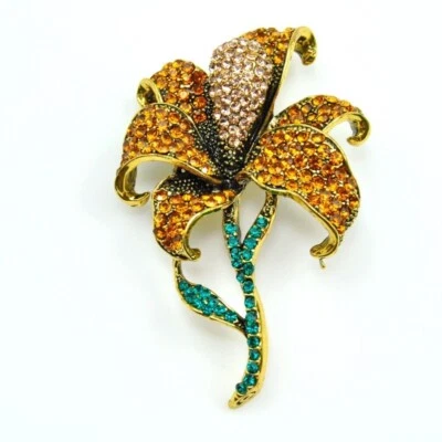 Topaz Flower Crystal Rhinestone Brooches  pendent gold Bridal brooch pin gift - Image 1 of 4