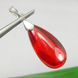 Teardrop 24x12mm Bright Red Crystal Pendant Genuine 925 Sterling Silver - Picture 1 of 7