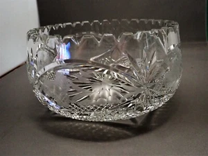 Vintage Bohemia Crystal Bowl Fan Diamond & Floral Leaf Cut 6 1/2" - Picture 1 of 7