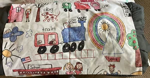 Vintage Dan River Kinder Kissenbezug ZUG, HUND, SCHULE, AUTO - Bild 1 von 4